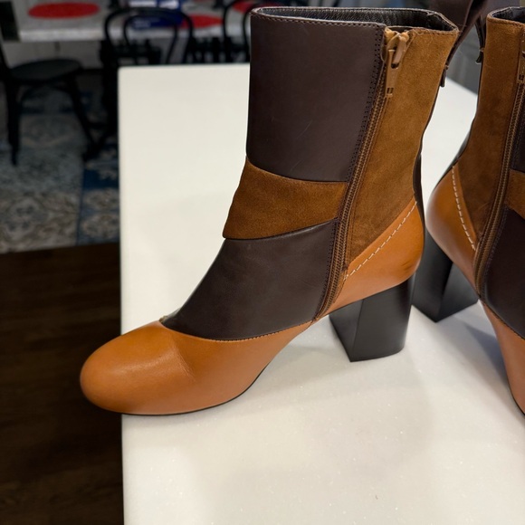 SEE BY CHLOE WOMEN'S BROWN TAN & SNAKE SKIN LEATHER ANKLE BOOTS US 7 EU 37 - Picture 8 of 13